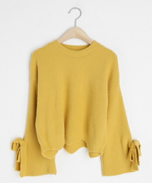 DHOLIC（ディーホリック）の「ジグザグへムリボンニット（ニット/セーター・レディース・アイボリー/パープル/イエロー/ライトベージュ・ONESIZE）」の4枚目の写真