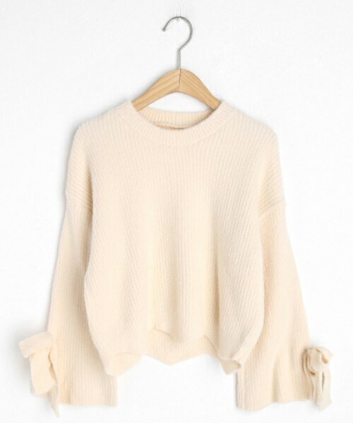 DHOLIC（ディーホリック）の「ジグザグへムリボンニット（ニット/セーター・レディース・アイボリー/パープル/イエロー/ライトベージュ・ONESIZE）」の2枚目の写真