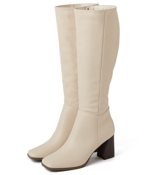 GRL（グレイル）の「スクエアトゥロングブーツ（ブーツ・レディース・ブラック/アイボリー/ブラウン・24.5）」の2枚目の写真