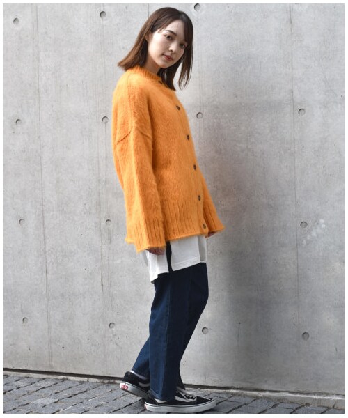 w closet(ダブルクローゼット)の「3G起毛加工カーディガン(トップス・レディース・オフホワイト/オレンジ/サックス・FREE/M/L)」の17枚目の写真