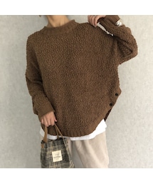 copine | 12月2日再入荷!ふわっとした柔らかな肌触り！サイドボタンデザインラウンドヘムゆるニット(2color)(ニット/セーター)
