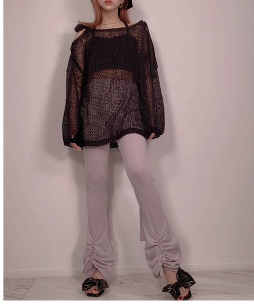 fiction tokyo ショルダーリボンモヘアニット Gray】ショルダーリボンモヘアニット/Shoulder Ribbon Mohair Kni