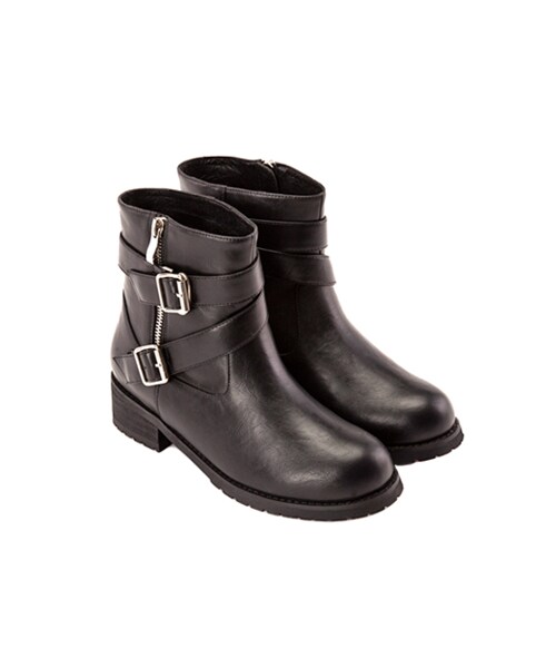 gracegift（グレースギフト）の「層次感金釦皮帶工程短靴（シューズ・レディース・黑/咖/棕・35/36/37/38/39/40/41）」の4枚目の写真