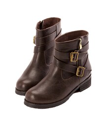 gracegift | 層次感金釦皮帶工程短靴(シューズ)