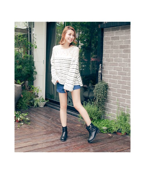 gracegift（グレースギフト）の「層次感金釦皮帶工程短靴（シューズ・レディース・黑/咖/棕・35/36/37/38/39/40/41）」の8枚目の写真