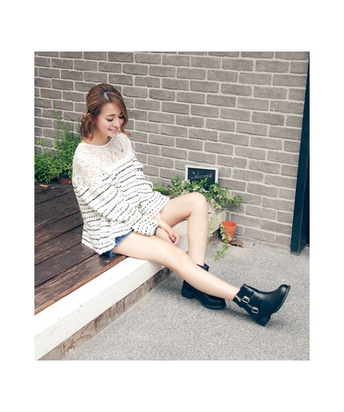 gracegift（グレースギフト）の「層次感金釦皮帶工程短靴（シューズ・レディース・黑/咖/棕・35/36/37/38/39/40/41）」の10枚目の写真