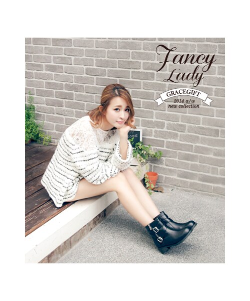 gracegift（グレースギフト）の「層次感金釦皮帶工程短靴（シューズ・レディース・黑/咖/棕・35/36/37/38/39/40/41）」の5枚目の写真