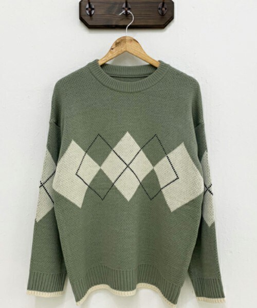 DHOLIC（ディーホリック）の「[vinvle] アーガイルニット（ニット/セーター・レディース・ブラック/カーキ/ブリック/クリーム・ONESIZE）」の4枚目の写真