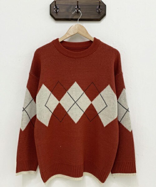 DHOLIC（ディーホリック）の「[vinvle] アーガイルニット（ニット/セーター・レディース・ブラック/カーキ/ブリック/クリーム・ONESIZE）」の2枚目の写真