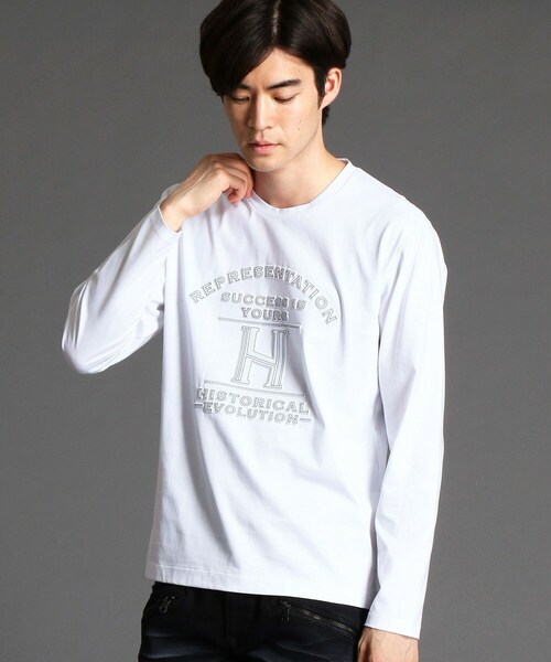 HIDEAWAYS NICOLE（ハイダウェイニコル）の「エンボスプリントロングスリーブTシャツ（Tシャツ/カットソー・メンズ・ブラック/ホワイト・46(M)）」の2枚目の写真