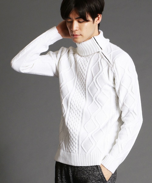 HIDEAWAYS NICOLE（ハイダウェイニコル）の「肩ファスナ－タ－トルネックニット（ニット/セーター・メンズ・レッド/ホワイト/グレー/ブラック/その他・46(M)）」の2枚目の写真