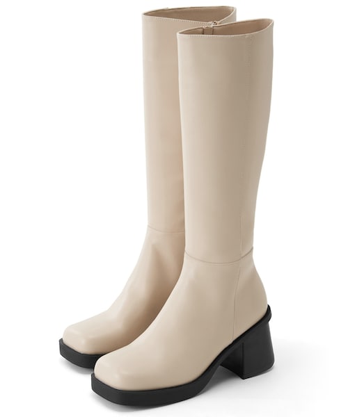 GRL（グレイル）の「スクエアトゥロングブーツ（ブーツ・レディース・ブラック/ベージュ/アイボリー・24.5）」の2枚目の写真