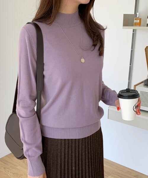 DHOLIC STYLE（ディーホリックスタイル）の「[66girls] カシミヤ混モックネックニット（ニット/セーター・レディース・ベージュ/ブラック/ホワイト/ブルー/レッド/パープル/グレー・FREE）」の6枚目の写真