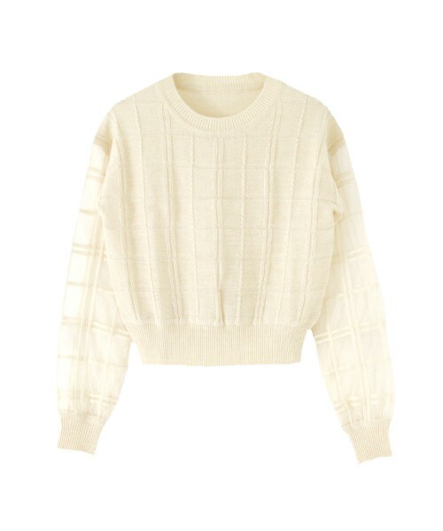 KBF(ケイビーエフ)の「透膚格紋針織衫(ニット/セーター・レディース・米色/黑色/藍色・one)」の1枚目の写真