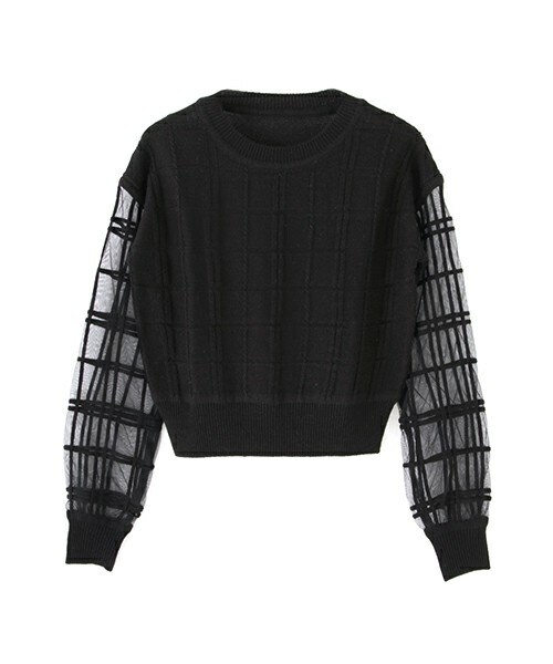 KBF(ケイビーエフ)の「透膚格紋針織衫(ニット/セーター・レディース・米色/黑色/藍色・one)」の2枚目の写真