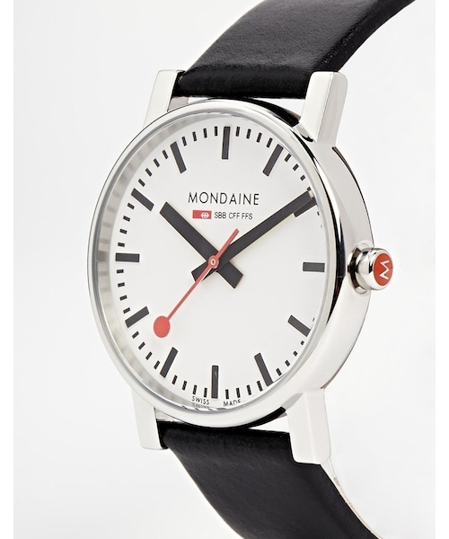 MONDAINE（モンディーン）の「Mondaine Quartz Evo Leather Strap Watch（アナログ腕時計・メンズ・black）」の2枚目の写真