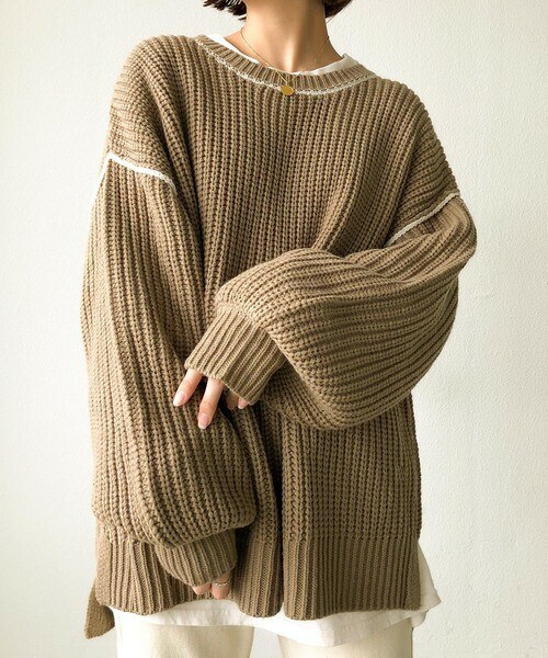 Auntie Rosa Holiday（アンティローザホリデー）の「配色リンキングPO（ニット/セーター・レディース・ブラック/ブラウン/ベージュ/ブルー・FREE）」の2枚目の写真