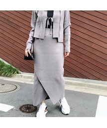 no brand（ノーブランド）の「LONG WRAP SKIRT〈GRAY〉（ニット/セーター・レディース）」
