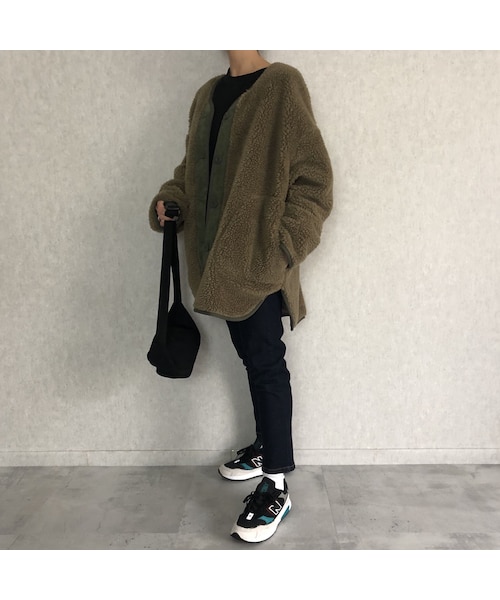 copine（コピン）の「12月10日再々入荷！ゆったりオーバーサイズ！コーデュロイ切替デザインノーカラーボアコート（その他アウター・レディース・その他）」の9枚目の写真