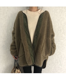 copine | 12月10日再々入荷！ゆったりオーバーサイズ！コーデュロイ切替デザインノーカラーボアコート(その他アウター)