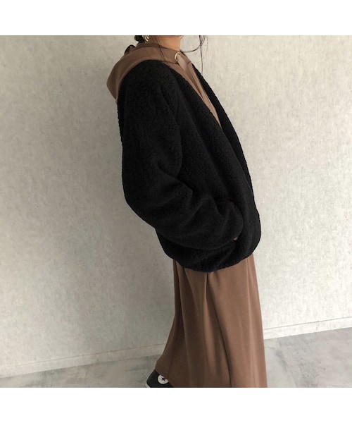 copine（コピン）の「心地いい柔らかな肌触り！ボアノーカラーショートジャケット(2color)（ノーカラージャケット・レディース・その他）」の5枚目の写真