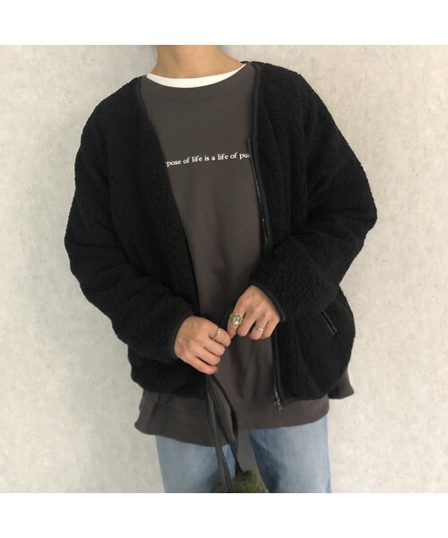 copine（コピン）の「心地いい柔らかな肌触り！ボアノーカラーショートジャケット(2color)（ノーカラージャケット・レディース・その他）」の9枚目の写真