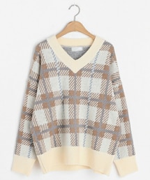 DHOLIC | Vネックチェックニット(ニット/セーター)