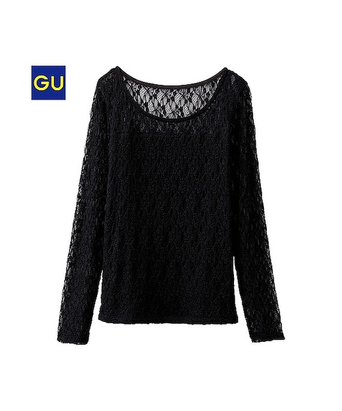 GU（ジーユー）の「（GU）レースＴ（長袖）（WOMEN ⁄ カットソー（Ｔシャツ）・レディース・NAVY/OFF WHITE/BLACK・L/S/M/XL）」の3枚目の写真