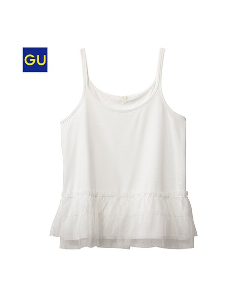 GU（ジーユー）の「（GU）チュールコンビタンクトップ（WOMEN ⁄ タンクトップ・レディース・LIGHT BLUE/OFF WHITE/BLACK・M/XL/L/S）」の2枚目の写真