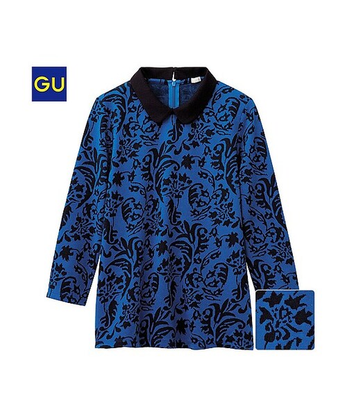 GU(ジーユー)の「(GU)ジャカードプルオーバー(7分袖)(WOMEN ⁄ カットソー(Tシャツ)・レディース・BLACK/BLUE/GRAY・L/S/M)」の3枚目の写真