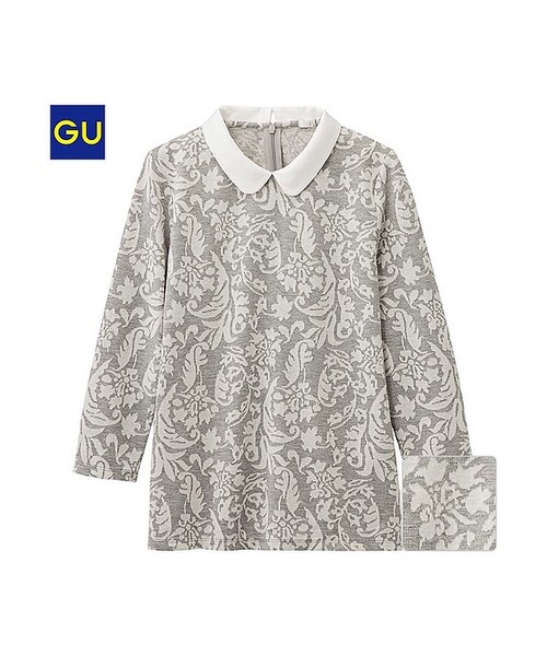 GU(ジーユー)の「(GU)ジャカードプルオーバー(7分袖)(WOMEN ⁄ カットソー(Tシャツ)・レディース・BLACK/BLUE/GRAY・L/S/M)」の2枚目の写真