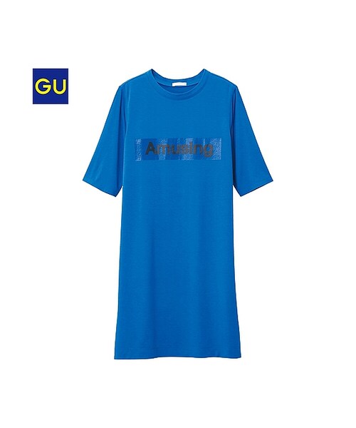 GU(ジーユー)の「(GU)スリムフィットTワンピース(5分袖)(WOMEN ⁄ ワンピース・チュニック・レディース・NAVY/RED/GRAY/BLUE・XL/L/S/M)」の3枚目の写真