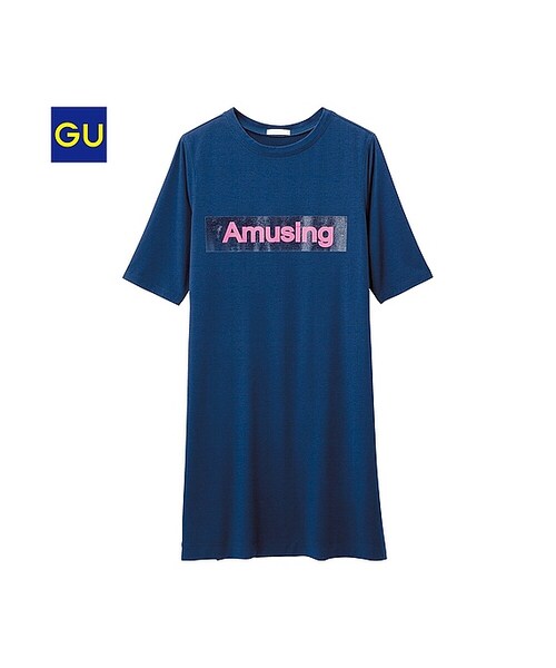 GU(ジーユー)の「(GU)スリムフィットTワンピース(5分袖)(WOMEN ⁄ ワンピース・チュニック・レディース・NAVY/RED/GRAY/BLUE・XL/L/S/M)」の1枚目の写真