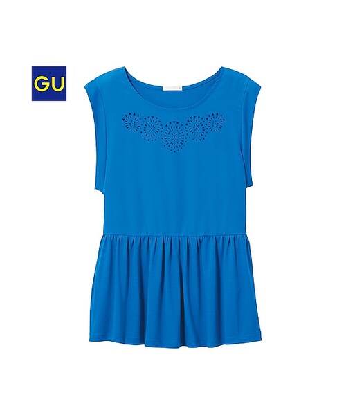 GU（ジーユー）の「（GU）カットワークＴ（ノースリーブ）（WOMEN ⁄ カットソー（Ｔシャツ）・レディース・PINK/BLACK/BLUE・S/XL/M/L）」の3枚目の写真