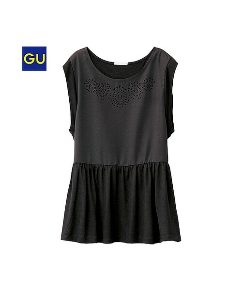 GU（ジーユー）の「（GU）カットワークＴ（ノースリーブ）（WOMEN ⁄ カットソー（Ｔシャツ）・レディース・PINK/BLACK/BLUE・S/XL/M/L）」の2枚目の写真