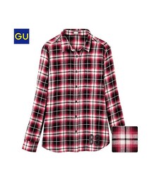 GU | （GU）チェックシャツ（ナンバープリント・長袖）(トップス)