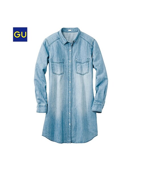 GU（ジーユー）の「（GU）デニムワンピース（ブリーチ・長袖）（WOMEN ⁄ ワンピース・レディース・BLACK/BLUE・L/XL/S/M）」の2枚目の写真