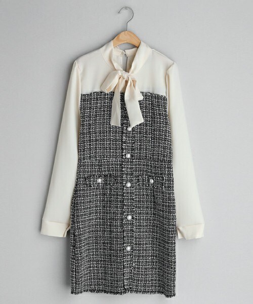 DHOLIC（ディーホリック）の「ツイード配色ワンピース（ワンピース・レディース・ベージュ/ブラック・ONESIZE）」の2枚目の写真