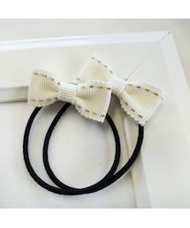 Handmade（ハンドメイド）の「シンプルミニゴム（オフホワイトステッチ）（ヘアゴム・キッズ）」