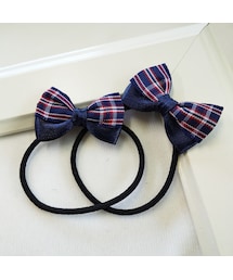 Handmade（ハンドメイド）の「シンプルミニゴム（紺赤チェック）（ヘアゴム・キッズ）」