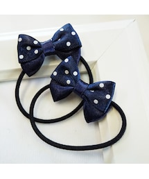 Handmade（ハンドメイド）の「シンプルミニゴム（紺水玉）（ヘアゴム・キッズ）」