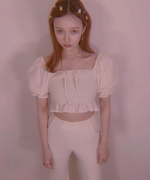fiction tokyo ショルダーリボンモヘアニット baby pink FICTION TOKYO（フィクショントーキョー）の「肩リボンモヘア