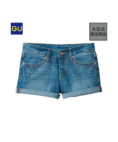 *URKOOL*ダイヤモンドラインストーン デニムショートパンツ* GU（ジーユー）の「（GU）デニムショートパンツ（ラインストーン