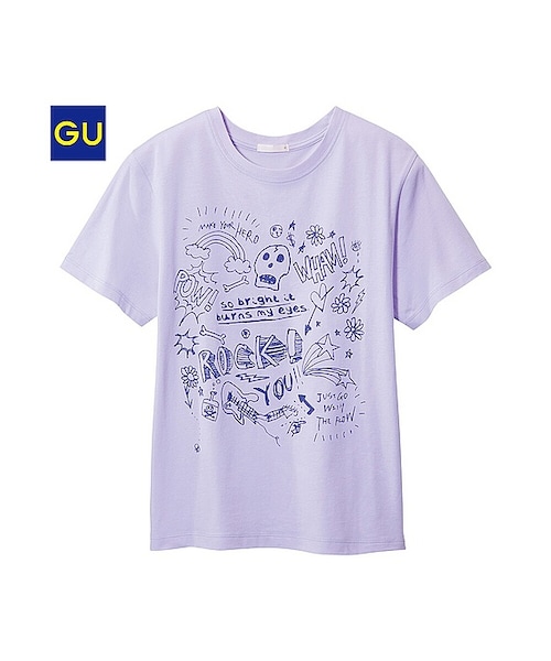 GU(ジーユー)の「(GU)グラフィックT(グラフィティ・半袖)A71(WOMEN ⁄ グラフィックTシャツ・レディース・PURPLE・L/XL/S/M)」の1枚目の写真