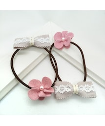 Handmade（ハンドメイド）の「小花リボンヘアゴム(ピンク）（ヘアゴム・キッズ）」