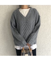 copine | 大人可愛いニット！Vネックケーブル編みニット(3color)(ニット/セーター)
