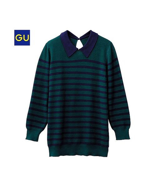 GU（ジーユー）の「（GU）ポロセーター（７分袖）（WOMEN ⁄ ニット・レディース・OFF WHITE/DARK GREEN/PINK・L/XL/S/M）」の2枚目の写真