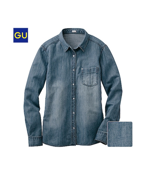 Gu ジーユー の Gu デニムシャツ ブリーチ 長袖 トップス Wear