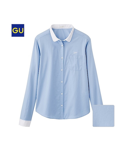 GU(ジーユー)の「(GU)クレリックシャツ(長袖)WC(WOMEN ⁄ シャツ・ブラウス・レディース・LIGHT BLUE/OFF WHITE・L/M/XL/S)」の1枚目の写真