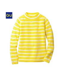 GU | （GU）ミニハイネックセーター（ボーダー・９分袖）(トップス)